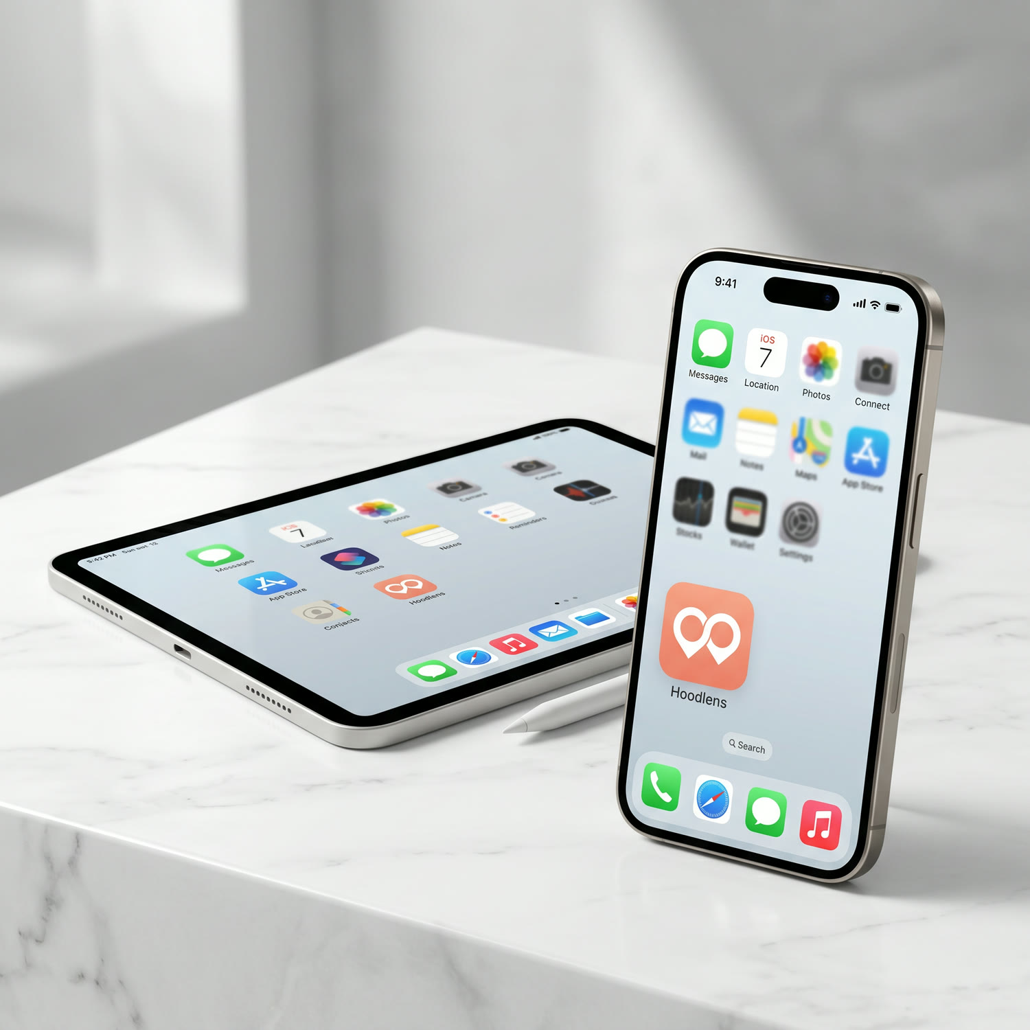The HoodLens app icon on an iPhone and iPad home screen.