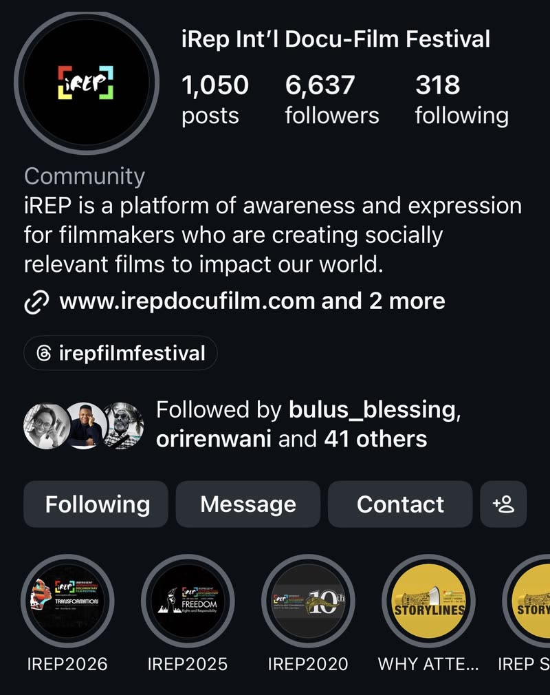 The festival&rsquo;s Instagram profile showing 1,050 posts, 6,637 followers and the story highlights from past editions.
