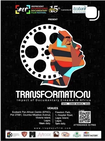 The festival key art for Transformation, Impact of Documentary Cinema in Africa, with venues and dates.