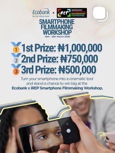 A workshop post listing the three cash prizes for the Ecobank smartphone filmmaking competition.