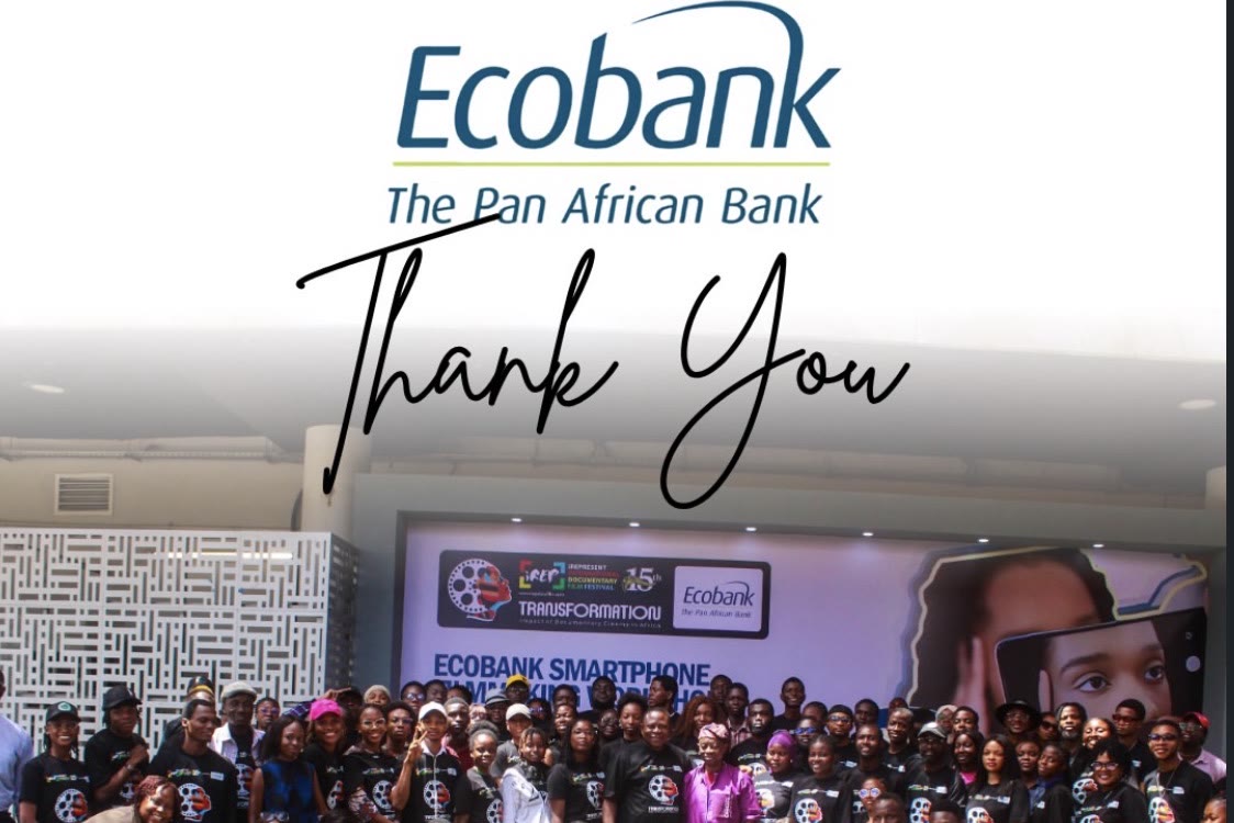 A thank you post to Ecobank showing the bank&rsquo;s logo above a group photograph of the smartphone filmmaking workshop cohort.